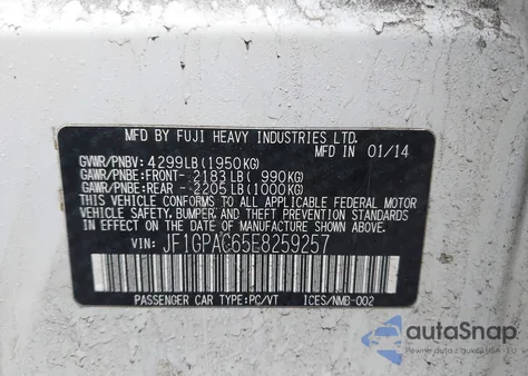 2014 Subaru Impreza 2.0I Premium из США, поврежденный, VIN JF1GPAC65E8259257